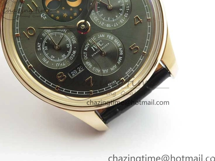 MIROTIME 0129 Elegant Portugieser Perpetual Calendar IW503302 RG V9F 1:1 Best Edition Gray Dial on Black Leather Strap A 7096